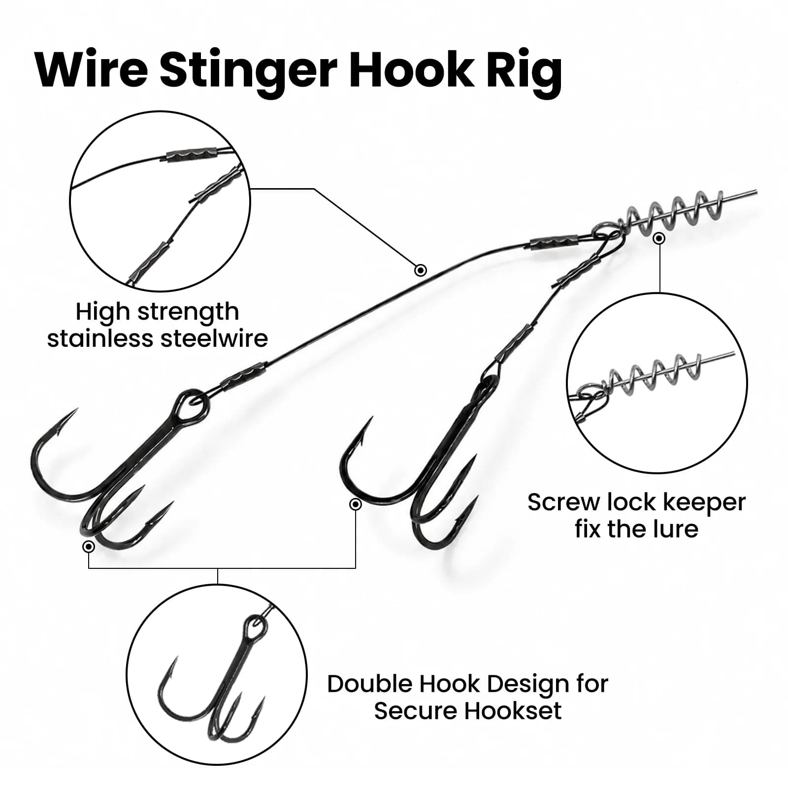 Hecht-Stinger-Rig mit Drillingshaken für Gummifische