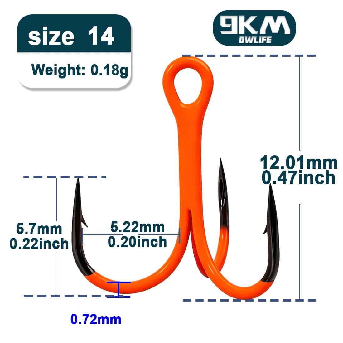 Orange UV-starke Drillinge Angelhaken