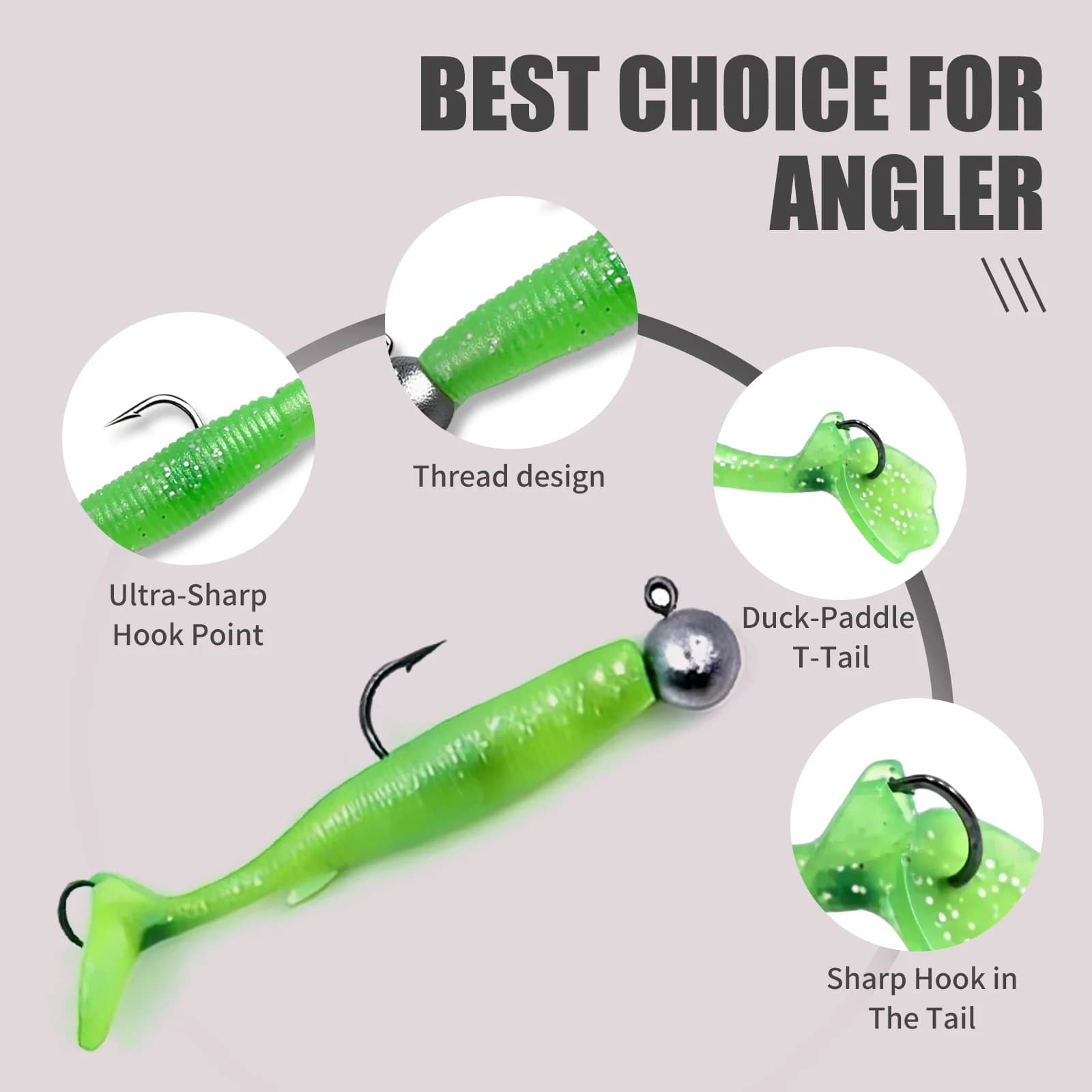 Weiche Paddle-Tail-Swimbait-Köder mit Doppelhaken, 5er-Pack