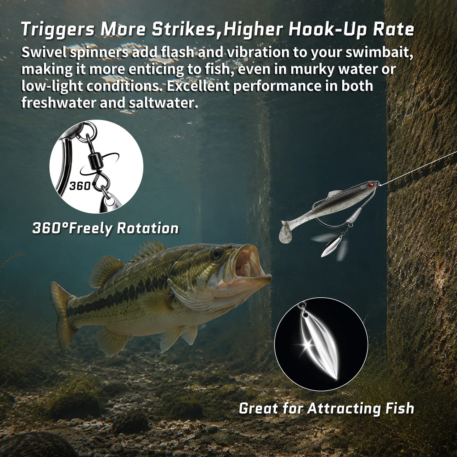 Gewichteter Swimbait-Haken mit Underspin, 12er-Pack