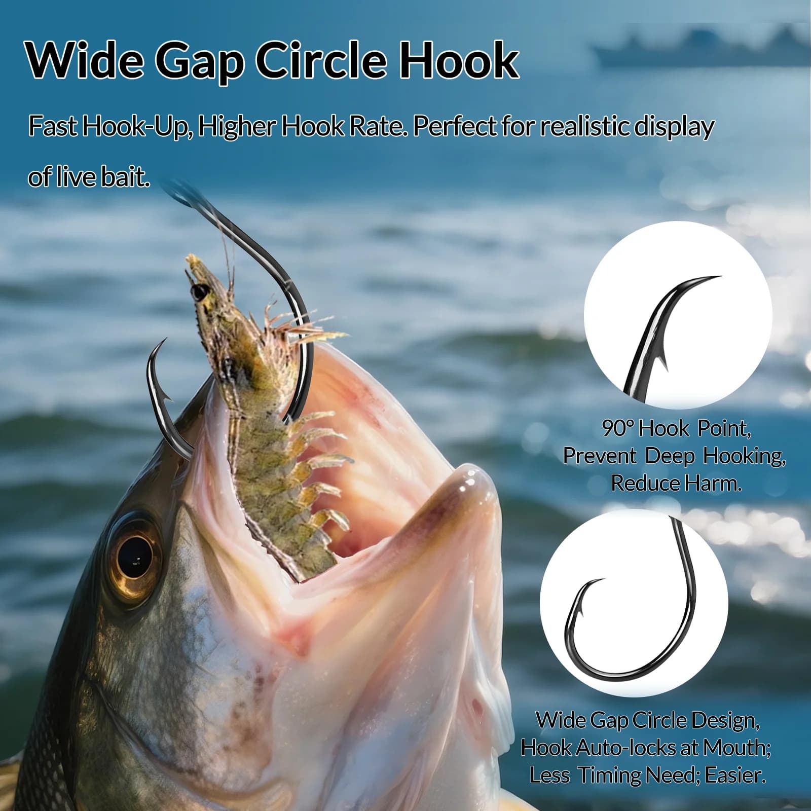 Wide Gap Inline Circle Hooks für Lebendköder