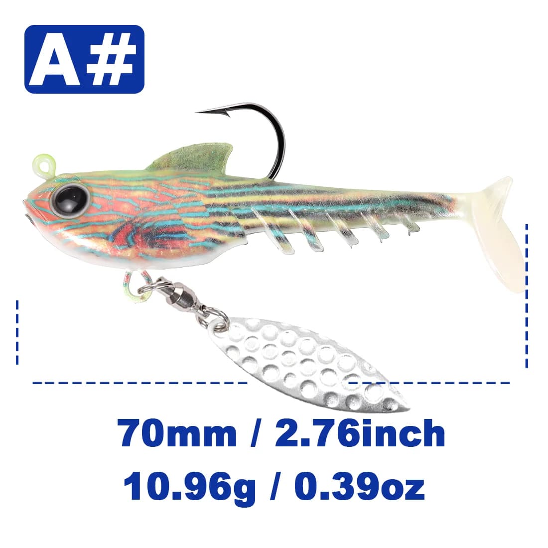 Weichplastik-Swimbait mit Jigkopf und Spinner-Klinge