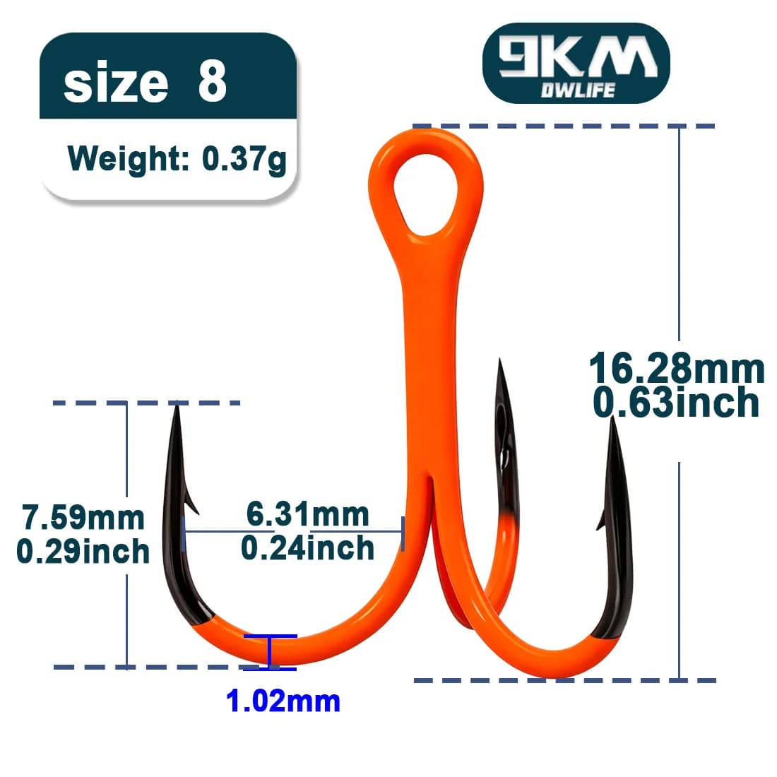 Orange UV-starke Drillinge Angelhaken